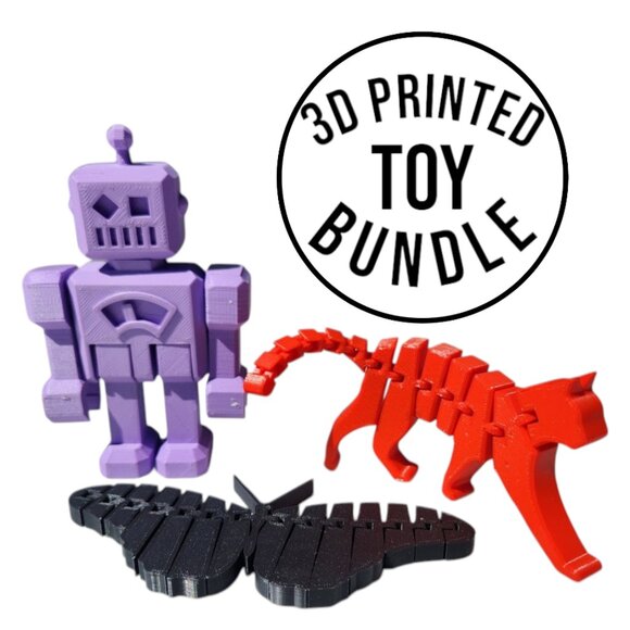 3D Printed Toys Toy Bundle Robot Cat Butterfly Articulated Made by my 8 year old - Picture 1 of 9